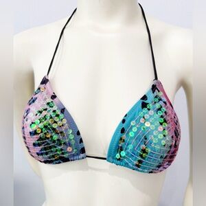 River Island Sequin Triangle Bikini Top Multicolor Animal Print Size US 6 /UK 10